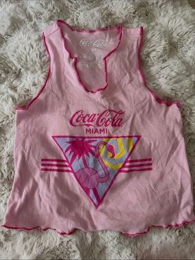 Coca Cola Pink Graphic Miami Tank Top with Bright Trim